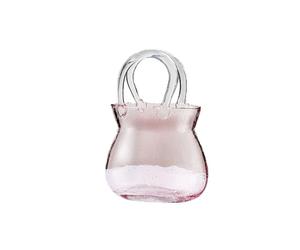 Blanketswarm Glass Bag Vase for Flowers,Hand Blown Clear Vase with Bubbles in It,Bag Glass Vase with Handles,Cute Clear Glass Flower Vases for Floral Arrangement Centerpiece Home Decor(Pink)