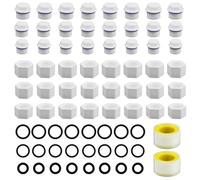 Blanking Cap for Washing Machine 48pcs, Plastic Drain Blanking Cap Radiator Valve Caps, 1'' 3/4'' 1/2'' Male Female Plug, Water Pipe Hex Thread Plugs Set with Tape Rubber Ring for Plumbing Faucet Hose