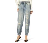 [BLANKNYC] Womens French Terry Distressed Printed Denim Jogger, Comfortable & Stylish Pants, Blue, XS
