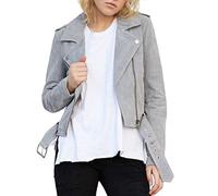 [BLANKNYC] Women's Jackets, & Luxury Clothing Cropped Suede Leather Motorcycle Jackets Comfortable Stylish Coats, Cloud Grey, M UK