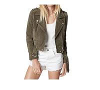 [BLANKNYC] Women's Luxury Clothing Cropped Suede Leather Motorcycle Jacket, Herb, XS UK