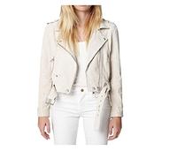 [BLANKNYC] Womens Luxury Clothing Cropped Suede Leather Motorcycle Jackets, Comfortable & Stylish Coats, White Sand, large