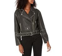 [BLANKNYC] womens Luxury Clothing Vegan Leather Moto Jacket With Belt, Comfortable & Stylish Coat, A-list, M