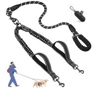 Blanlody Double Dog Lead for Walking 2 Dogs No Tangle, Reflective Bungee Split Lead with 360°Swivel Rotation,Two Padded Handles and Waste Bags for Walking and Traning