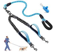 Blanlody Double Dog Lead for Walking 2 Dogs No Tangle, Reflective Bungee Split Lead with 360°Swivel Rotation,Two Padded Handles and Waste Bags for Walking and Traning