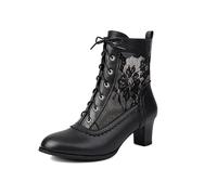 Blano Lofor Goth Victorian Boots for Women Gothic Chunky Heels Lace Fishnet Mid-calf Boot Lace-up Wedding Cosplay Witch Costume Booties Shoes, Black Victorian Lace Ankle Booties, 7 UK