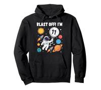 Blast Off I'm 11 Years Old 11th Birthday Spaceship Astronaut Pullover Hoodie