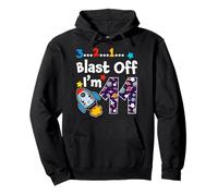 Blast Off I'm 11 Years Old 11th Birthday Spaceship Astronaut Pullover Hoodie