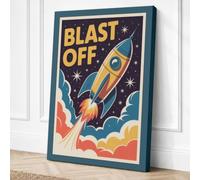 Blast Off Retro Canvas Wall Art Print 18x12 Inch
