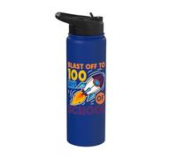 Blast Off to 100 Days of School Outer Space Traveler Rocket Stainless Steel Insulated Water Bottle