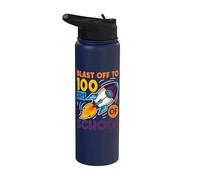 Blast Off to 100 Days of School Outer Space Traveler Rocket Stainless Steel Insulated Water Bottle
