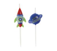 Blast Off with Outer Space Pick Birthday Candles - Assorted Colors & Unique Designs - Perfect for Kids' Astronaut, Planet, & Galaxy Themed Parties - 6ct