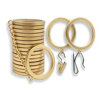 BlastHome Signature Collection Curtain Rings - Metal with Quiet, Smooth Nylon Inserts - Pinhooks and Clips Included - 1 ½ Inch Inside Diameter - 18 for Two Standard Curtains - Brushed Gold