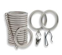 BlastHome Signature Collection Curtain Rings - Metal with Quiet, Smooth Nylon Inserts - Pinhooks and Clips Included - 1.5 Inch Inside Diameter - 18 for Two Standard Curtains - Brushed Nickel