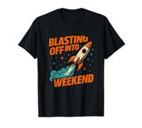Blasting Off Into the Weekend Space Rocket Art T-Shirt