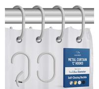 Blau Marité 12 Metal Shower Curtain Hooks, Rust-Proof Decorative C-Shaped Curtain Hooks for Bathroom, White Shower Curtain Rings, Fits Rods Up to 1 Inch (C, White)