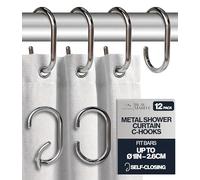 Blau Marité 12 Metal Shower Curtain Hooks, Rust-Proof Decorative C-Shaped Curtain Hooks for Bathroom, Chrome Shower Curtain Rings, Fits Rods Up to 1 Inch (C, Silver)