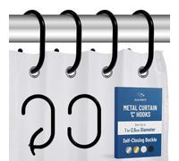 Blau Marité 12 Metal Shower Curtain Hooks, Rust-Proof Decorative C-Shaped Curtain Hooks for Bathroom, Black Shower Curtain Rings, Fits Rods Up to 1 Inch (C, Black)