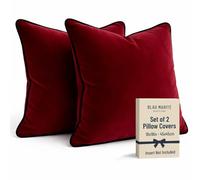 Blau Marité 2 Pack Velvet Decorative Throw Pillow Covers, 18"x18", Burgundy, Solid, Modern, Contrast Piping, Indoor Use, Bedroom & Living Room