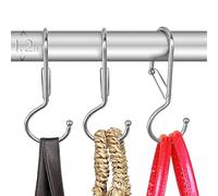 Blau Marité 6-Pack Twisted S-Shaped Hooks with Safety Buckle - Heavy-Duty Anti-Drop Hangers for Handbags, Tote Bags, and Briefcases - Fits Bars up to 1.2 inches in Diameter - Silver