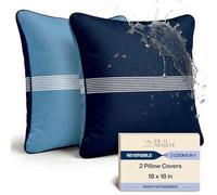 Blau Marité Outdoor Waterproof Pillow Covers - Decorative Stripe Cushion Cover in Navy Blue, Light Blue & White for Patio, Garden and Balcony - 45×45 cm · 18×18 in