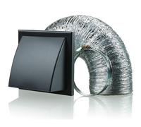 Cooker Hood Wall Ventilation Duct Cowled Grille Shutter Vent Kit Bathroom Fan or Kitchen Hob Extractor (5" Black)