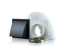 Blauberg DK-125-PVC-BLK Ventilation PVC Flexible Duct Cowled Wall Kit 5" 125mm Black