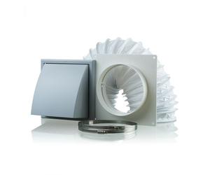 Blauberg DK-125-PVC-WHI Ventilation PVC Flexible Duct Cowled Wall Kit 5" 125mm White