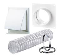125mm Tumble Dryer & Cooker Hood Extractor Fan Wall Duct Kit with Stylish Cowled Shutter Vent - 5 Inch, White (White)