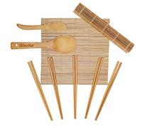 BlauKe® Sushi Making Kit - 2 Bamboo Sushi Rolling Mats, 5 Pairs Chopsticks, Rice Paddle, Spreader - Beginner Sushi Maker Kit with Roller Mat and Accessories
