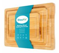 Blauke Wood Cutting Boards For Kitchen - Bamboo Cutting Board Set With Juice Groove And Handles - Wooden Chopping Board