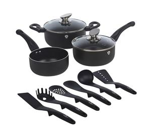 Blaumann 11pc Induction Soft Touch Cookware Pots Pan Saucepan & Kitchen Tool Set (Black Matt)