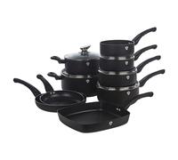 Blaumann 14 Pcs Cookware Pots Grill Pans Set with Soft Touch Handles Glass Lids (Matt Black)