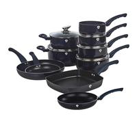 Blaumann 15 Pc Cookware Frying Cooking Grill Pan Pots Saucepan Soft Touch Handle (Aquamarine)