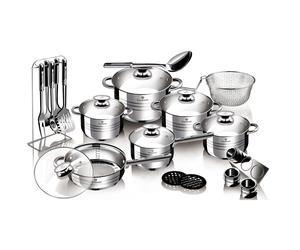 Blaumann 27-Piece Stainless Steel Non-Stick Cookware Set with Lids, Includes Stock Pots, Frying Pan, 6-Tool Set, Spice Shakers & Magnetic Stand