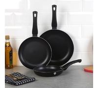 BLAUMANN 3Pc Set Cookware Induction Safe Aluminium Frying Pans Soft Touch Handle (Matt Black)
