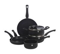 Blaumann 8 Pcs Cookware Set Cooking Pots Pans with Soft Touch Handles Glass Lids (Matt Black)
