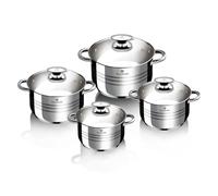 BLAUMANN For Your Home 8-Piece Blaumann Stainless Steel Casserole Cookware Set - Premium Non-Stick Stockpot Pans with Glass Lids, Induction, Gas & Electric Hob Compatible, 5-Layer Base