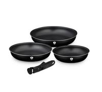 Blaumann Matt Black Aluminium 3 Pcs Frying Pans - Space-Saving Induction Pots & Pans With Click-It Detachable Handle