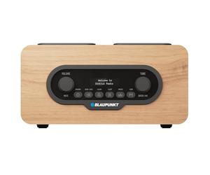 Blaupunkt DR10CR Portable DAB+ FM Radio, Bluetooth 5.3, USB/microSD Player, LCD Display, Dual Alarm, 1800 mAh Battery, Wooden Housing, Remote Control, Headphone Output