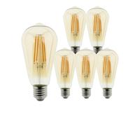 BLAUPUNKT E27 Edison Screw LED Bulb ST64 Retro, 8 Watt, Amber Gold, 6-Pack | Vintage teardrop shape, Amber tinted glass, Loft & industrial styling, Value multipack - for Hallway & Bedroom lamps