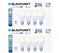 Blaupunkt LED Bulb Classic A60 lamp, E27 Base Screw, 6W, Replaces 48W Incandescent, Warm White 2700K, Yellow Light, Non-dimmable, 570 Lumen, Energy Efficient, Indoor Outdoor, 8 Pieces (Pack of 8)
