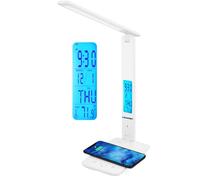 BLAUPUNKT LED Desk Lamp with Wireless Charger - USB Charging Port Dimmable Table 5 Colour Modes Adjustable Arm Office Reading Light LCD Display Clock Calendar Temperature White, Regular