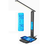 BLAUPUNKT LED Desk Lamp with Wireless Charger USB Charging Port Dimmable Table Lamp with 5 Colour Modes Adjustable Arm Office Reading Light LCD Display Clock Calendar Temperature Black, Regular Size