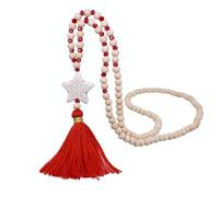 Blausky 1 Piece Handmade Sweater Chain with Tassels Pendant 88 cm Bohemian Style, Long Jewellery Chain Made of Wooden Beads with Star Pendant for Clothing, Parties, Weddings and Holidays, Red