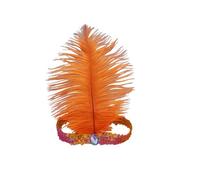 Blausky 1 Piece Vintage Feather Headpiece for Women, Elastic Hair Bands with Ostrich Feathers, Sequin Rhinestone Headband, Flapper Hair Accessories for Gatsby, Prom, Carnival Party, Orange Red