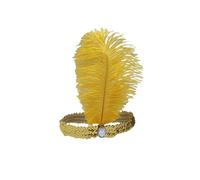 Blausky 1 Piece Vintage Feather Headpiece for Women, Elastic Hair Bands with Ostrich Feathers, Sequin Rhinestone Headband, Flapper Hair Accessories for Gatsby, Prom, Carnival Party, Gold