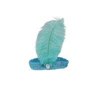 Blausky 1 Piece Vintage Feather Headpiece for Women, Elastic Hair Bands with Ostrich Feathers, Sequin Rhinestone Headband, Flapper Hair Accessories for Gatsby, Prom, Carnival Party, Teal
