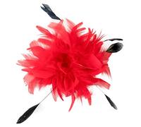 Blausky 1 x feather brooch made of turkey feathers, 30 cm, large decorative feather flower with clip and needle, hair clip with feather pin and headpiece for clothing, hat, blazer, stage, party, red