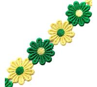 Blausky 10 Yards 2.5 cm Colourful Flowers Lace Ribbon, Daisy Lace Trim, Flower Ribbon Lace Border Gift Ribbon Embroidery Decorative Ribbon for DIY Sewing Crafts Wedding Decoration, Green/Yellow